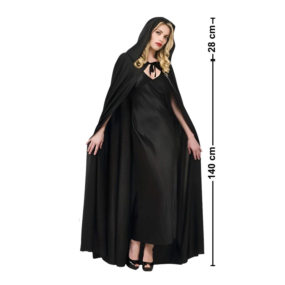 Capa Negra Con Capucha 140cm