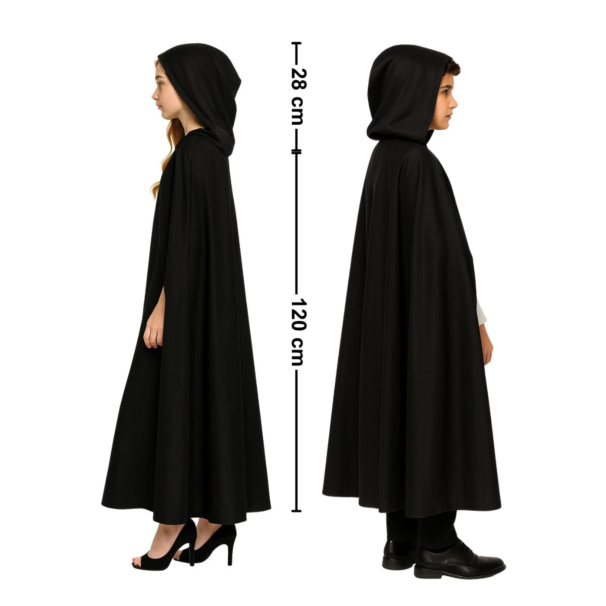 Capa Negra Con Capucha 120cm Unisex Medidas - Louicid