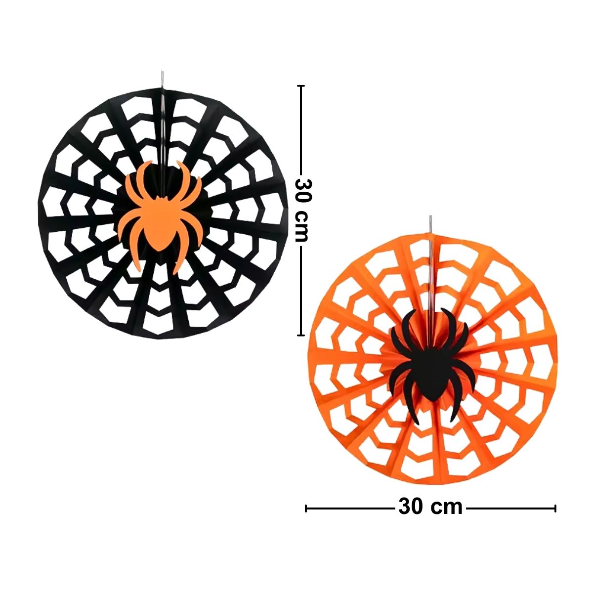 Colgante Par Telarañas Papel 30cm Negro Naranja Medidas - Louicid