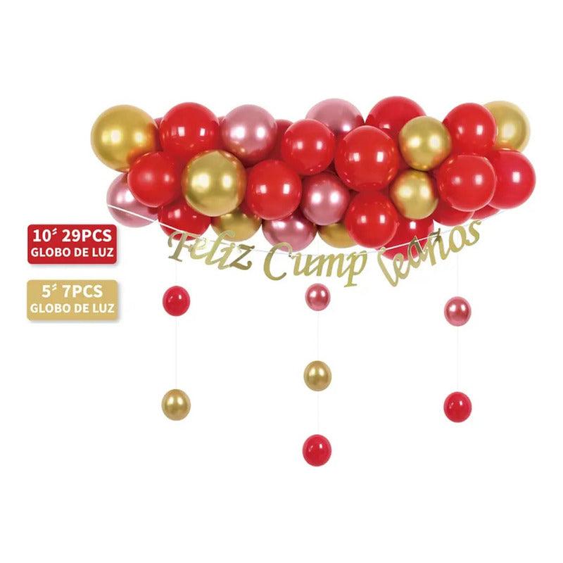 Set De Globos De Látex Dorado Rojo 36pcs Decoración Cumpleaños - Louicid