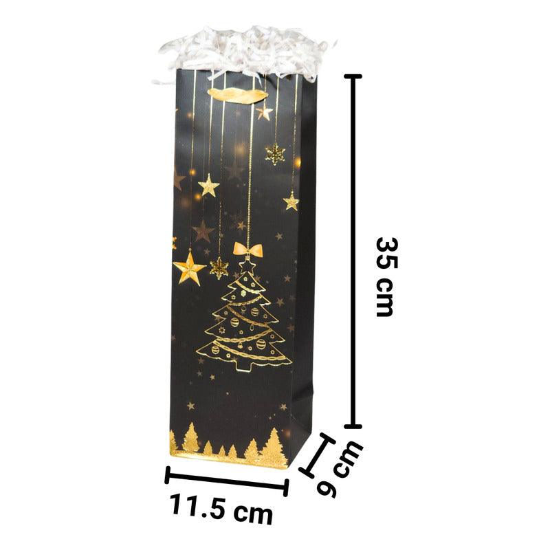 Bolsa De Regalo Para Botella Diseño Navidad Negro Dorado - Louicid