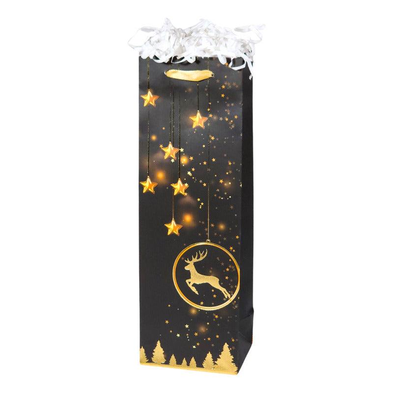 Bolsa De Regalo Para Botella Diseño Navidad Negro Dorado - Louicid