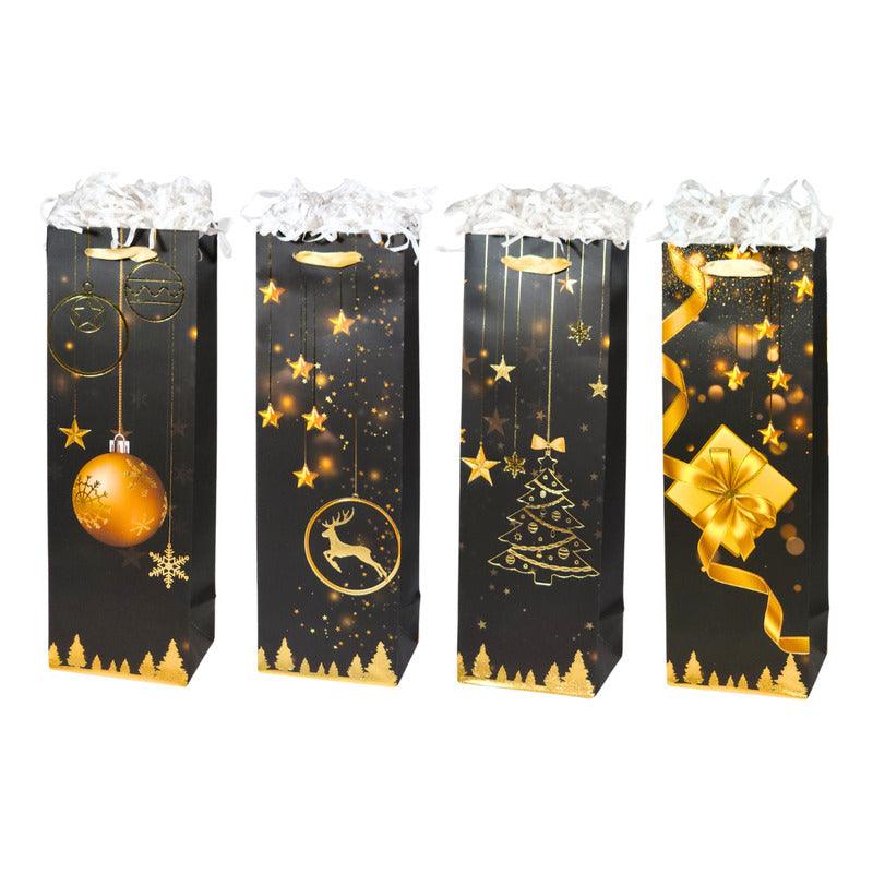 Bolsa De Regalo Para Botella Diseño Navidad Negro Dorado - Louicid