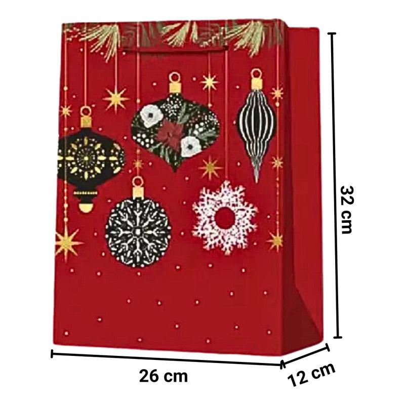 Bolsa Para Regalo Burdeo Grande 32x26x10cm Diseño Navidad - Louicid