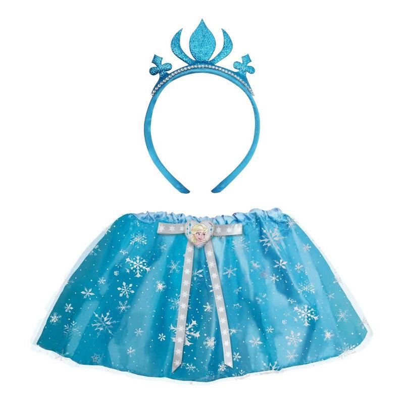 Disfraz Frozen Disney Falda Con Cintillo Corona Celeste - Louicid