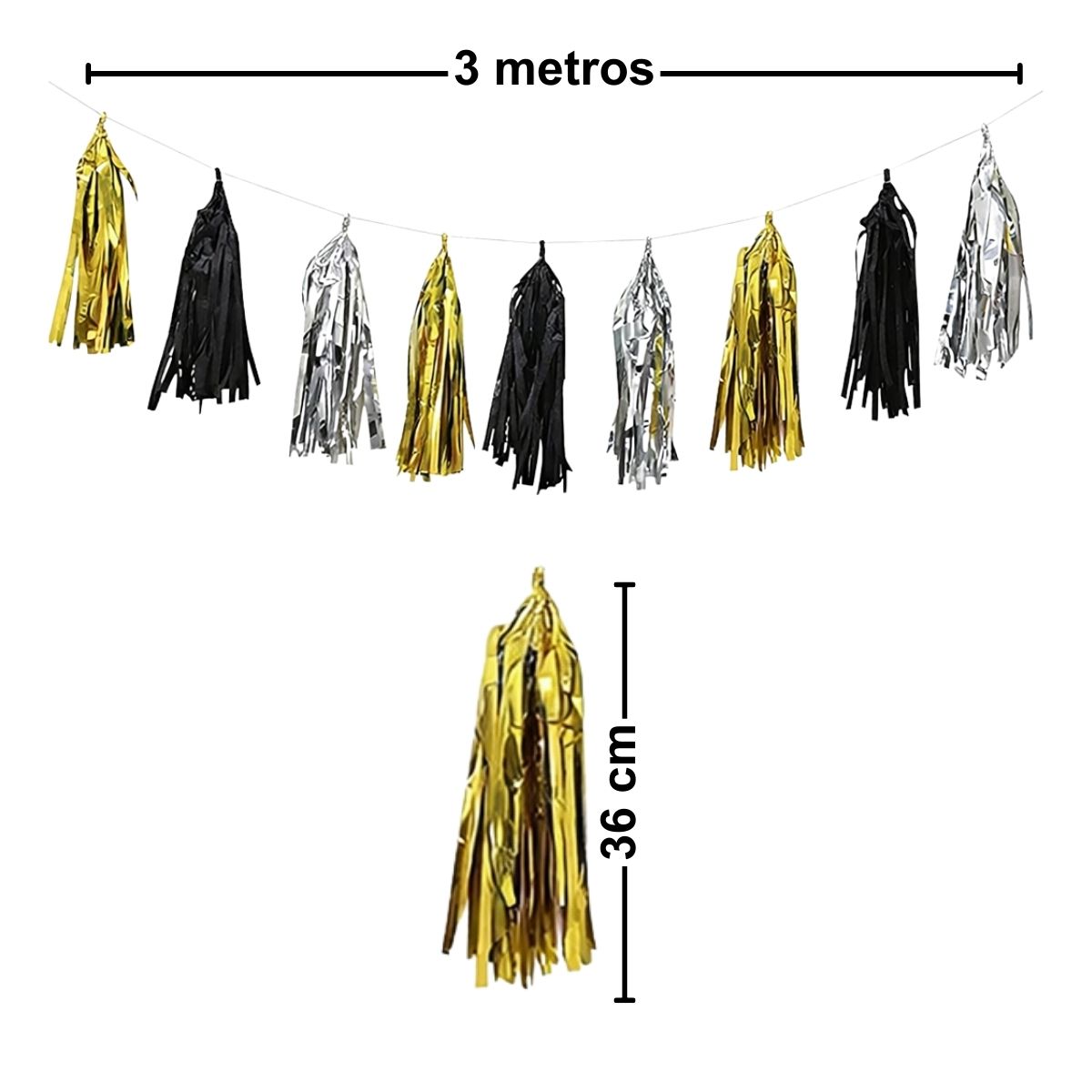 Guirnaldas Tassel 15 Porras Metalizado Medidas - Louicid