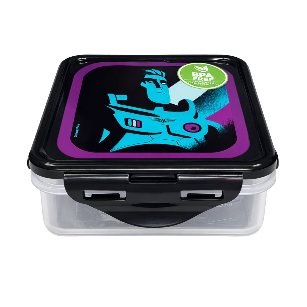 Hermético Cuadrado Lightyear 500ml Libre de BPA Negro Lateral - Louicid