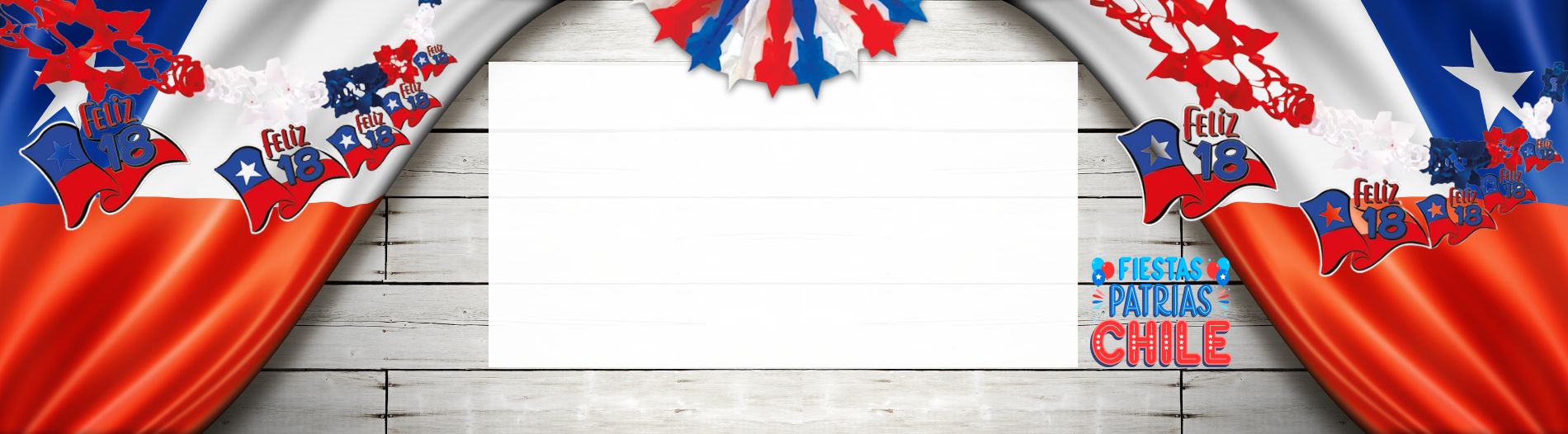 Imagen de fondo con bandera chilena y decoración de Fiestas Patrias - Cotillón Louicid