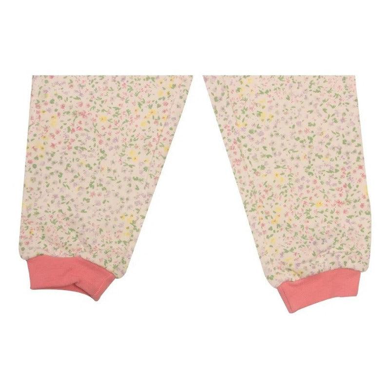 Pijama 2 Pcs De Franela Niña Pillin Rosado Print Flores - Louicid