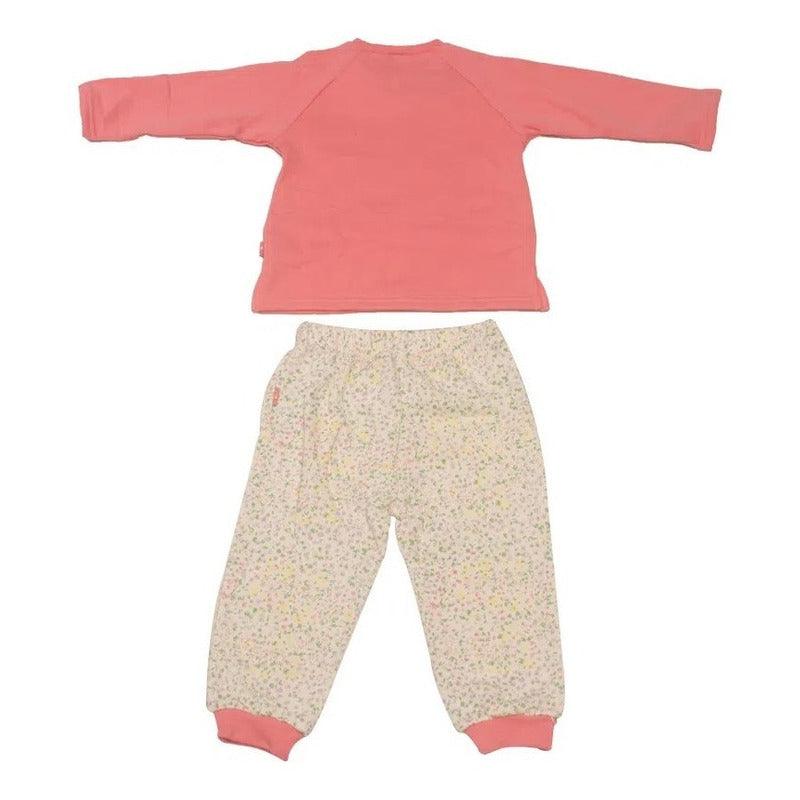 Pijama 2 Pcs De Franela Niña Pillin Rosado Print Flores - Louicid