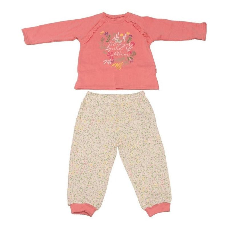 Pijama 2 Pcs De Franela Niña Pillin Rosado Print Flores - Louicid