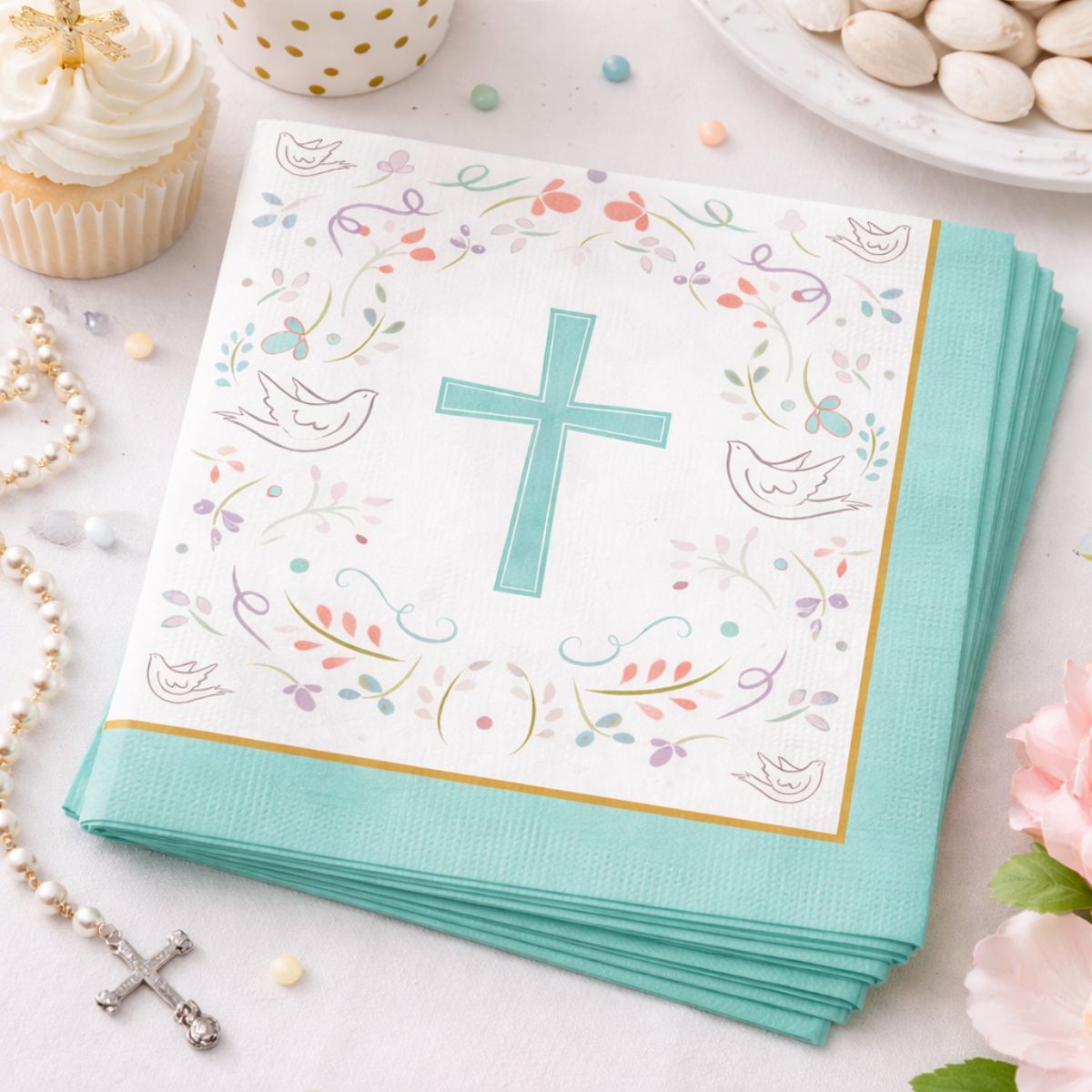 Servilletas Religioso Cruz Celeste 12pzas Primera Comunión - Louicid