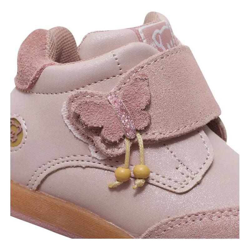 Zapato Bebé Niña Aplicación Mariposa En Velcro Rosado - Louicid