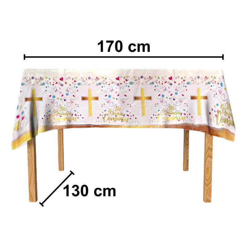 Mantel Religioso Cruz Dorado 170x130cm Para Primera Comunión - Louicid