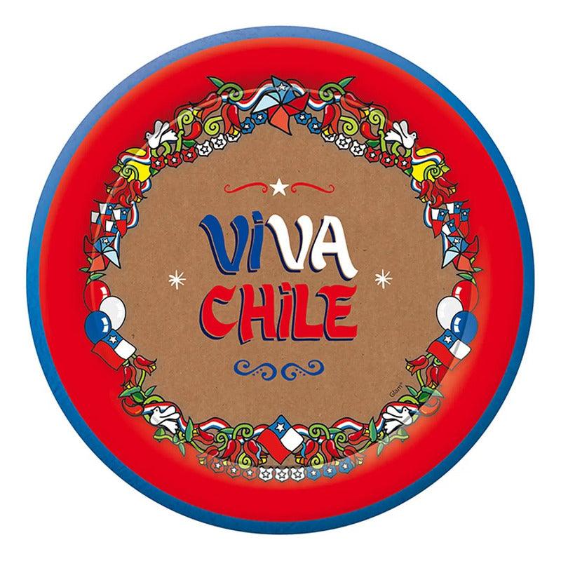 Set 6 Platos De Cartón Viva Chile Para Fiestas Patrias - Louicid