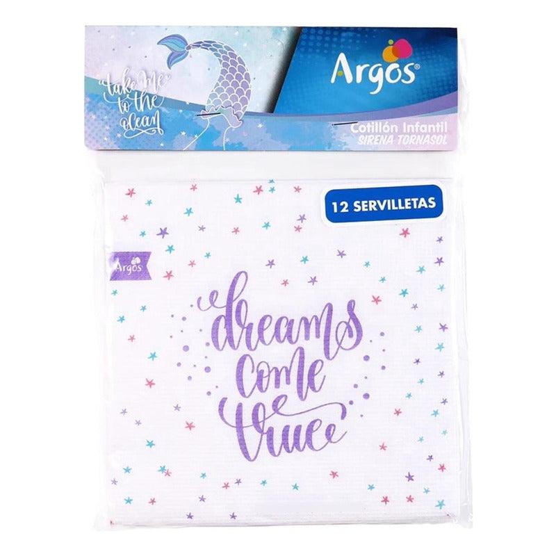 Pack de 12 servilletas sirena con efecto tornasol, ideal para decoración de cumpleaños infantiles - Louicid