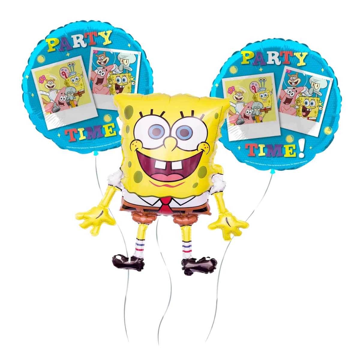 Set de 3 globos foil de Bob Esponja para cumpleaños y fiestas infantiles.