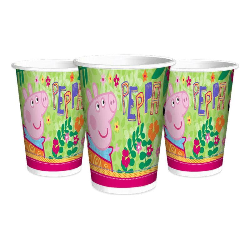 Pack de 6 vasos Peppa Pig para decoración de cumpleaños infantiles, con diseño colorido y temático del personaje.
