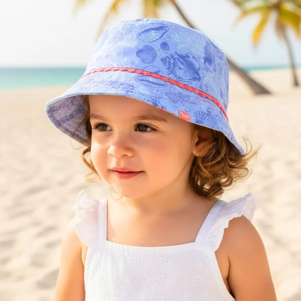 Gorro Reversible Niña Print Conchitas Azul