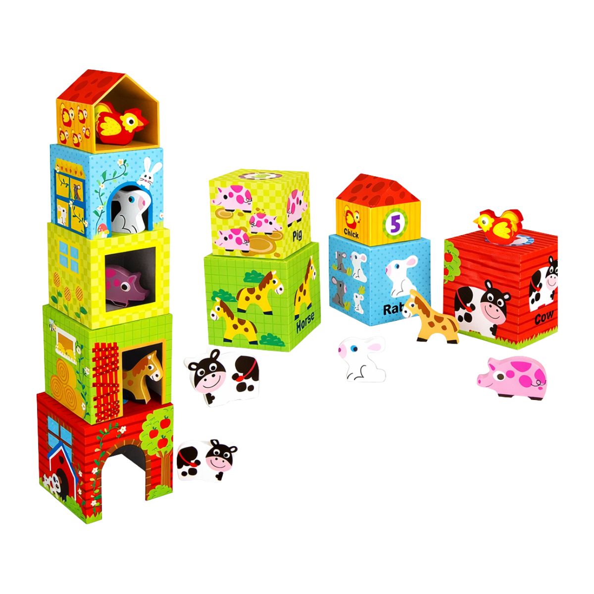 Cajas Apilables con Animales de Madera