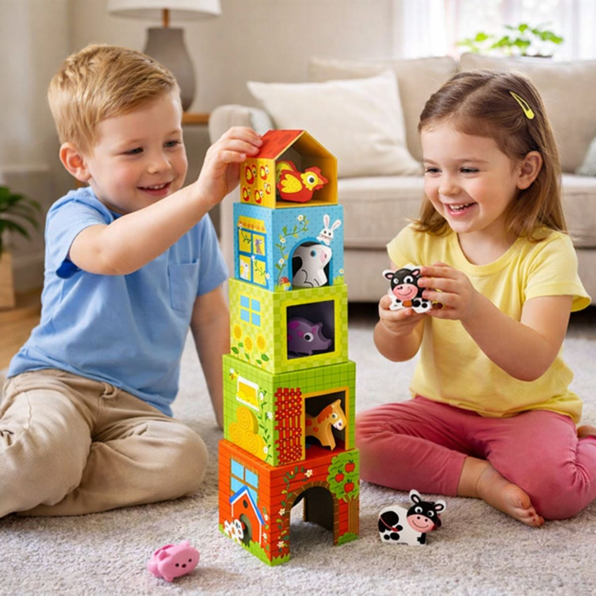 Cajas Apilables con Animales de Madera