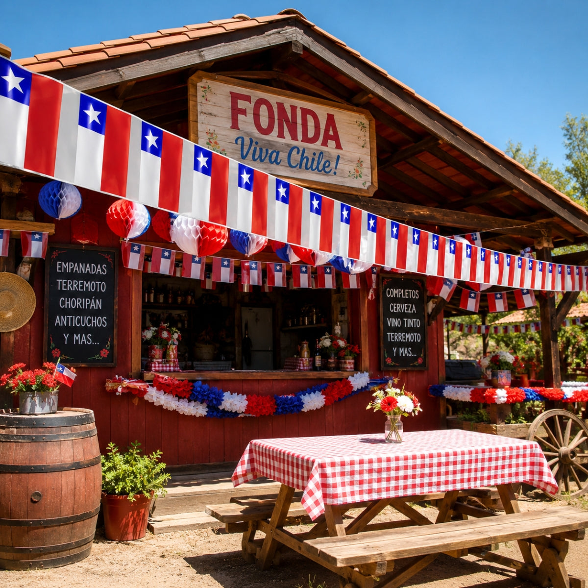 Rollo Bandera Chilena Plástico 50 Metros Fonda Fiestas Patrias - Louicid