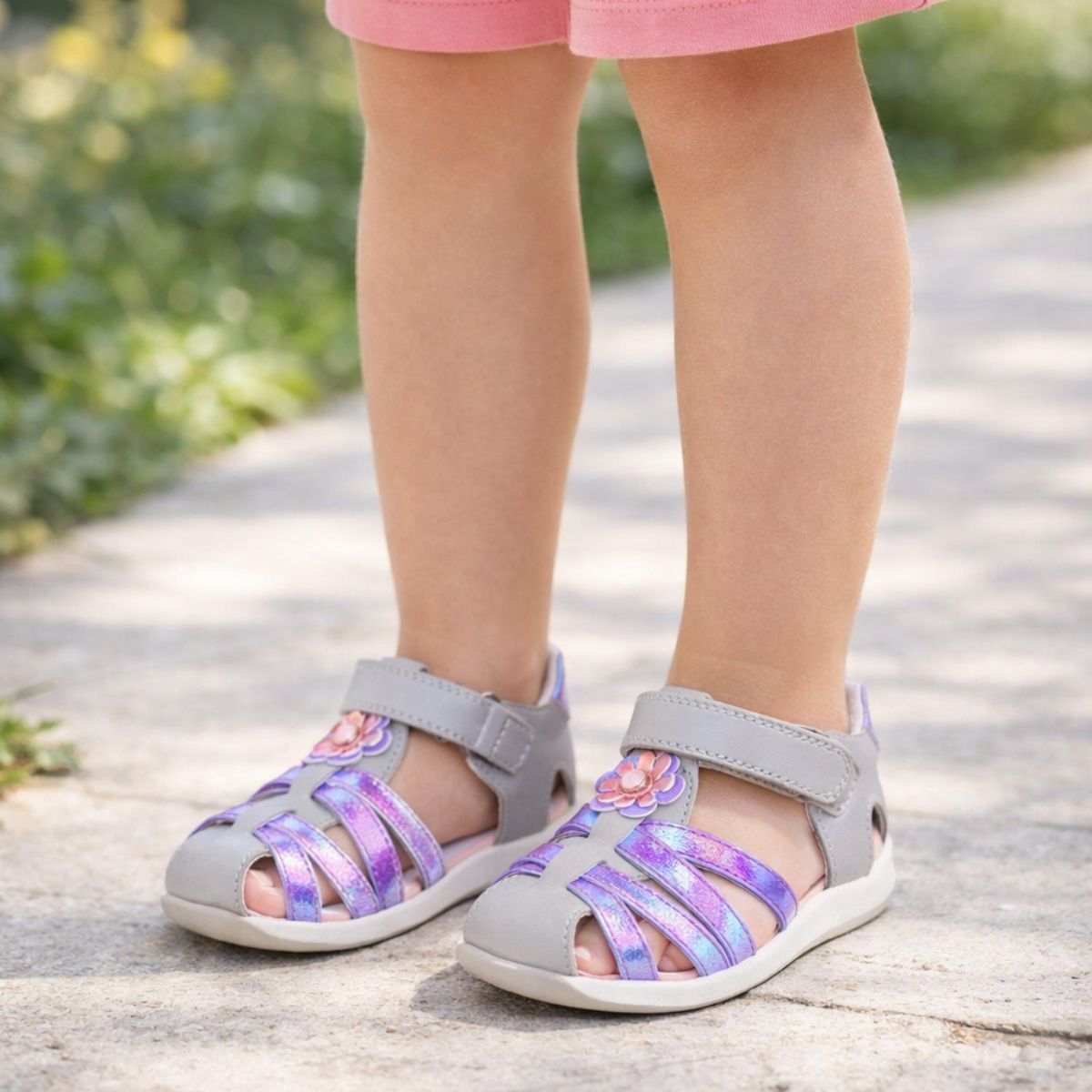 Sandalia Bebé Niña Gris Iridiscente Jardin - Louicid