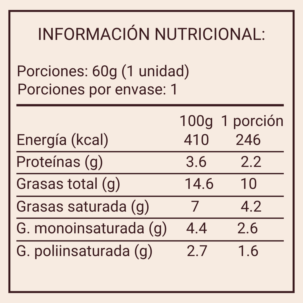 Alfajor con Dulce De Leche 3 Capas 60gr Información nutricional- Louicid