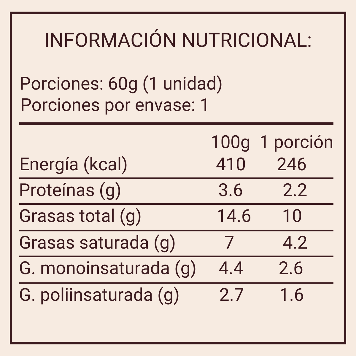 Alfajor con Dulce De Leche 3 Capas 60gr Información nutricional- Louicid