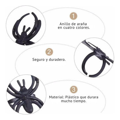 Set 24 Anillos Araña 3.5cm Accesorio Infantil Para Halloween - Louicid