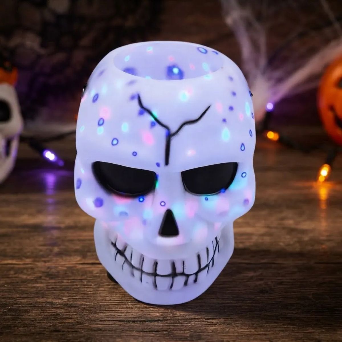 Cabeza Calavera 18 Cm Con Luz Y Sonido Halloween Big Party - Louicid