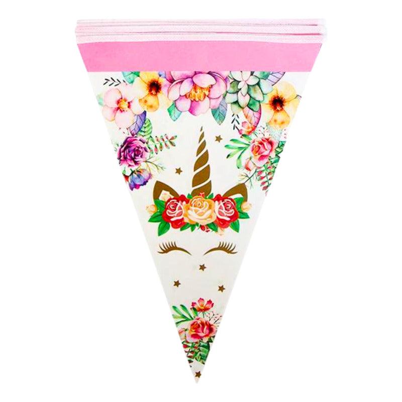 Guirnalda 10 Banderines Unicornio Flor Para Cumpleaños - Louicid
