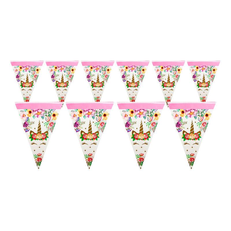 Guirnalda 10 Banderines Unicornio Flor Para Cumpleaños - Louicid