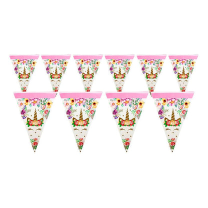 Guirnalda 10 Banderines Unicornio Flor Para Cumpleaños - Louicid