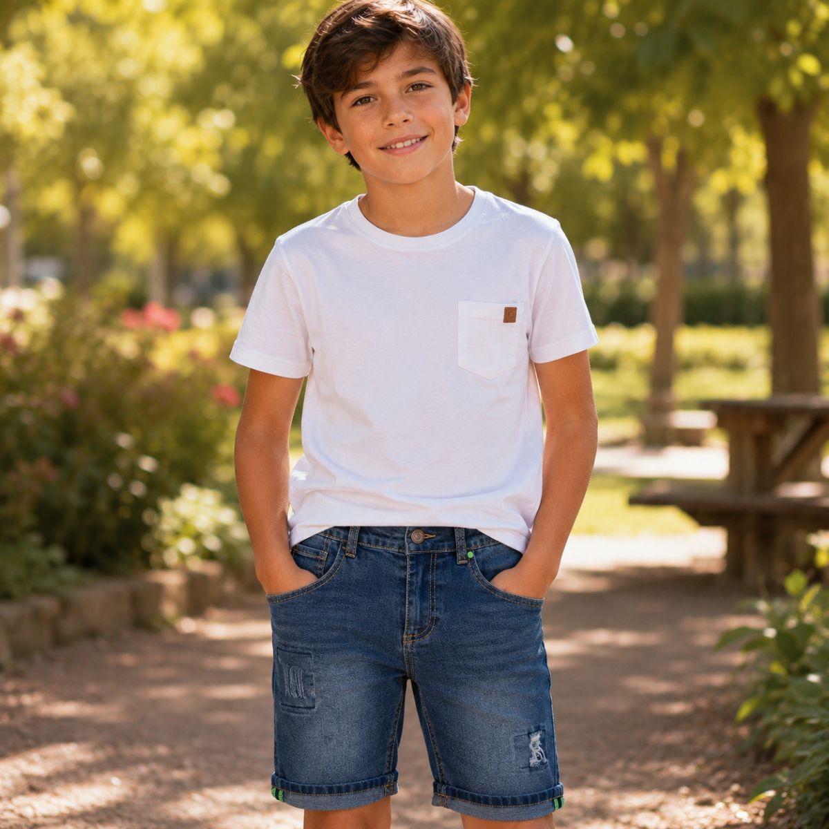 Bermuda Niño Jeans Celeste Casual - Louicid