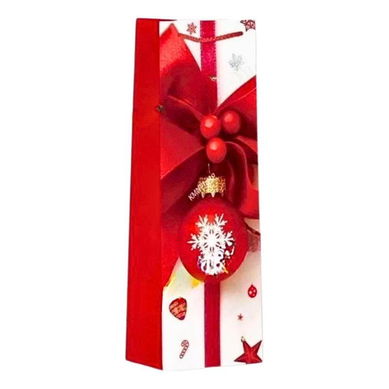 Bolsa De Regalo Para Botella Diseño Navidad Rojo Brillos - Louicid