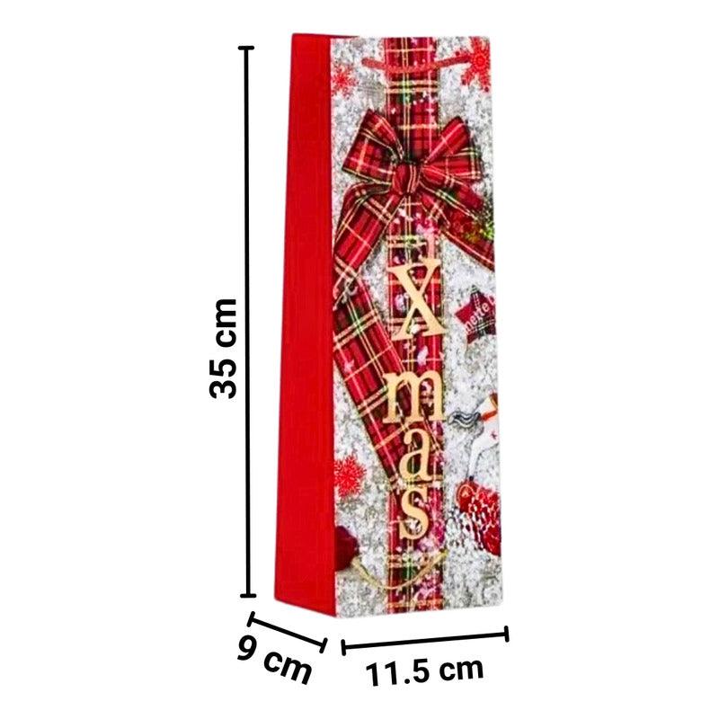 Bolsa De Regalo Para Botella Diseño Navidad Rojo Brillos - Louicid