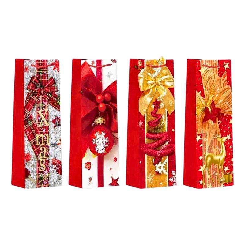 Bolsa De Regalo Para Botella Diseño Navidad Rojo Brillos - Louicid