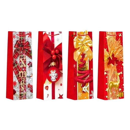 Bolsa De Regalo Para Botella Diseño Navidad Rojo Brillos - Louicid