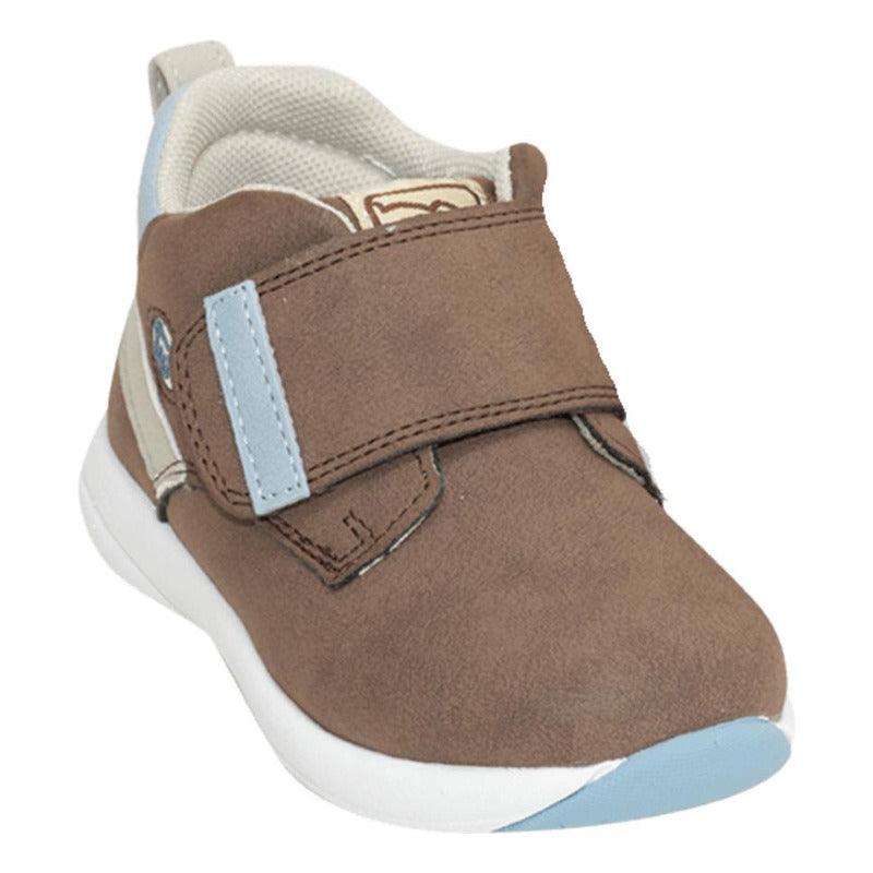 Botín De Bebé Niño Con Velcro Café - Louicid