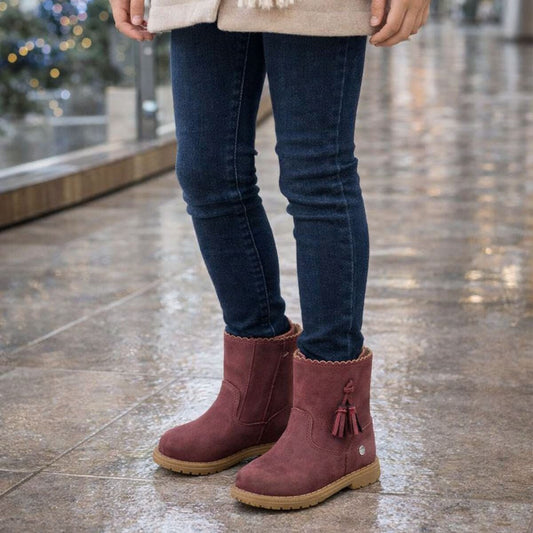 Botín Niña Burdeo Con Pompones Opaline - Louicid