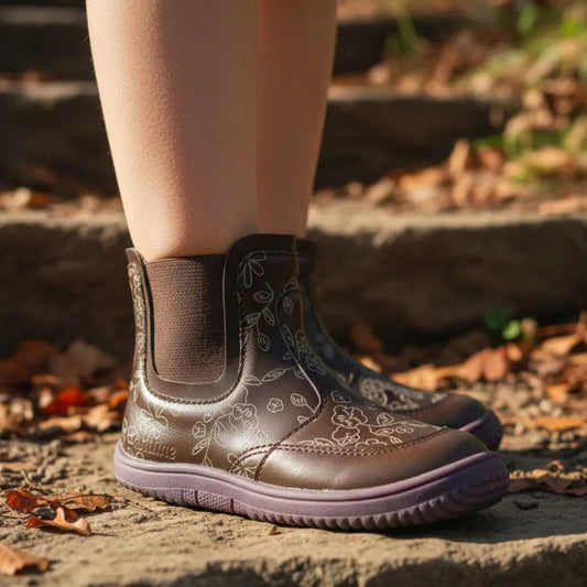 Botín Niña Café Floral Caña Alta - Louicid