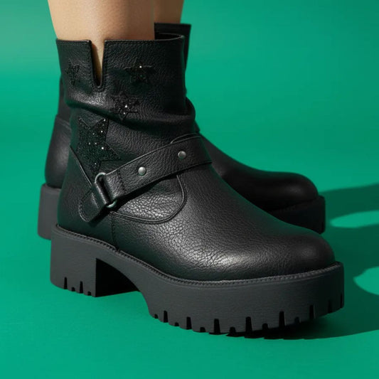 Botín Niña Negro con Estrellas -Louicid