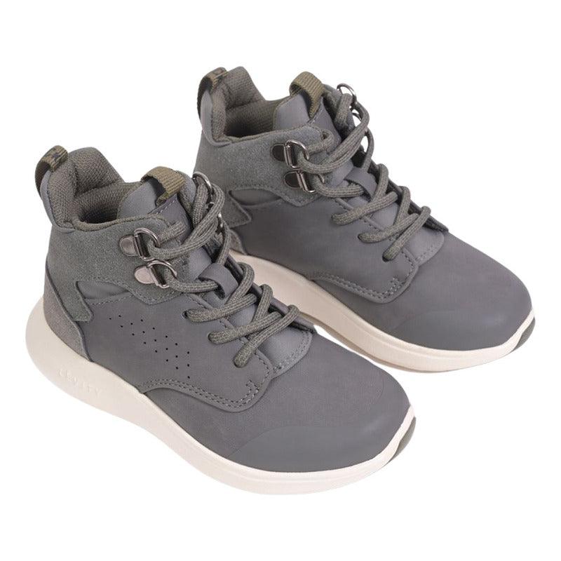 Botín De Niño Gris Con Cordones Caña Alta - Louicid