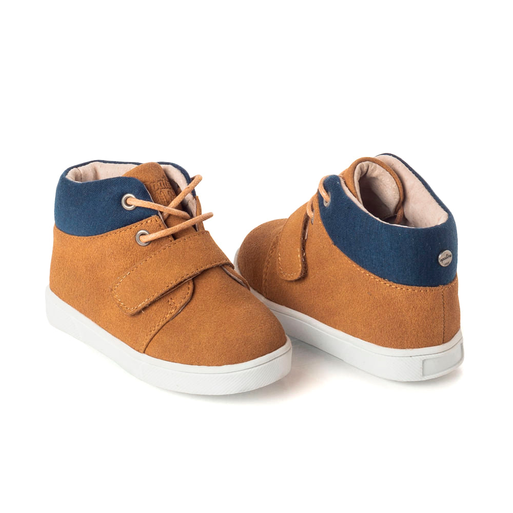 Botín Urbano Niño Velcro Cordones Café Laterales - Louicid