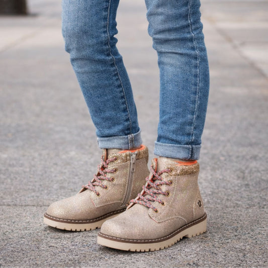 Bototo De Niña Cordones Brillos Beige - Louicid