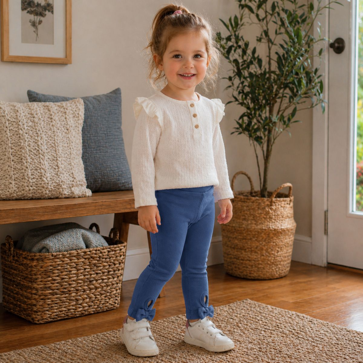Calza Bebé Niña Franela Lazo Azul Hogar - Louicid