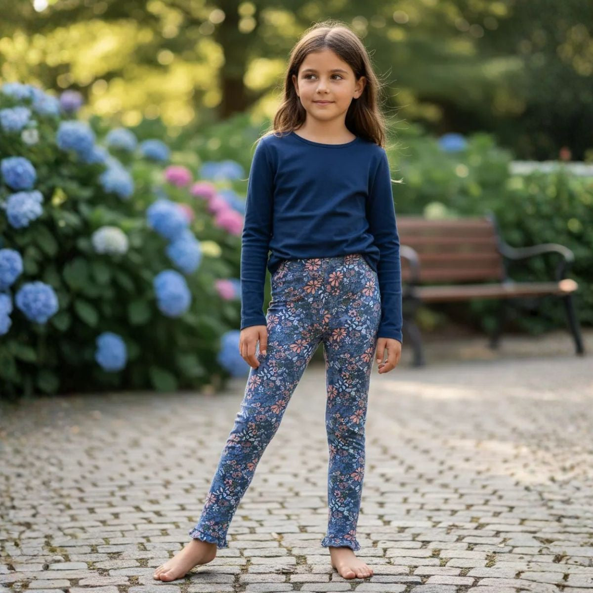 Calza Niña Con Franela Floreal Azul Parque - Louicid