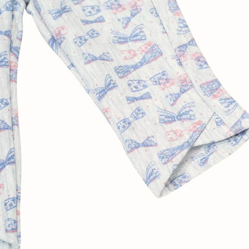 Calza Bebé Niña Con Franela Estampado Lazo Gris Claro - Louicid