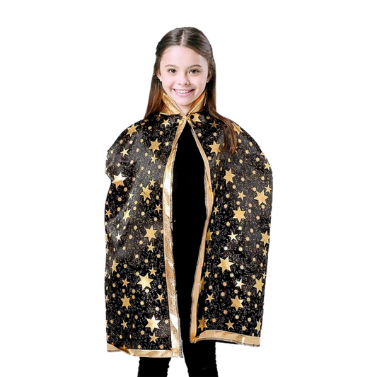 Capa De Mago Estrellas Doradas 90cm Niña - Louicid